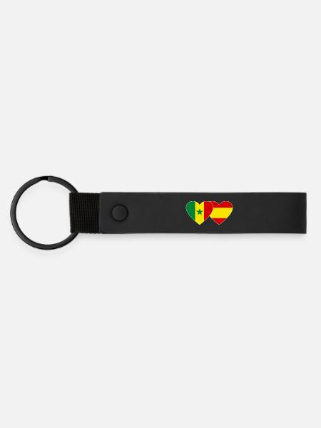 Spanien Senegal Flagge Herz - Matte PU Schlüsselanhänger - Schwarz
