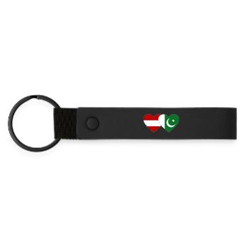 Austria Pakistan Flag Heart - Matte Pu Keyring - black - Front