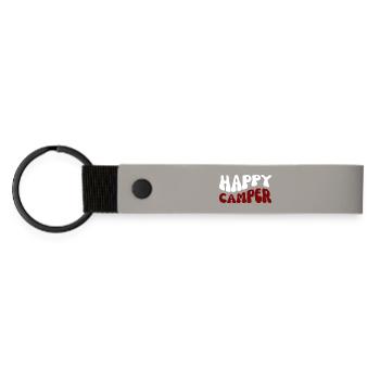 Happy Camper Schriftzug Outdoor - Matte PU Schlüsselanhänger - Hellgrau - Vorne