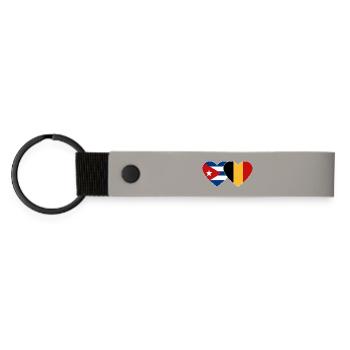 Cuba Belgium Flag Heart - Matte Pu Keyring - light grey - Front