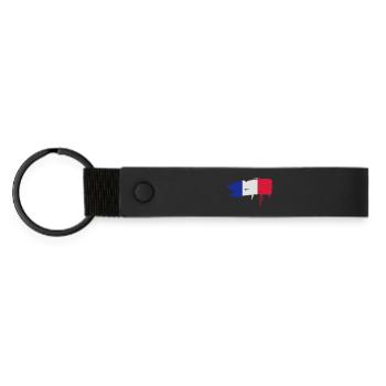 Un drapeau français peint avec un coup de pinceau - Porte-clés en PU mat - noir - Devant