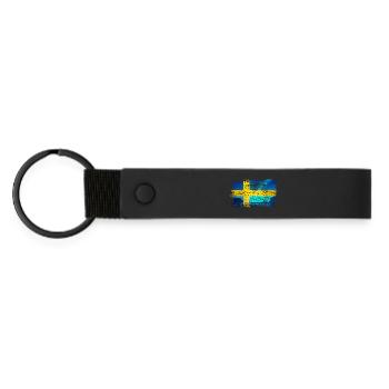Drapeau suédois avec des aurores boréales dans un style vintage - Porte-clés en PU mat - noir - Devant