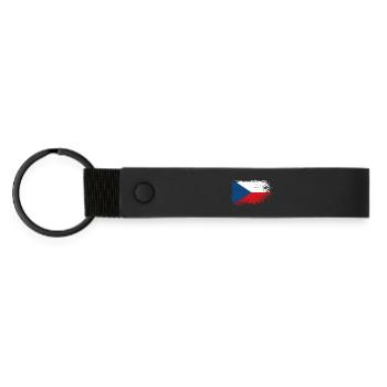 Czech Flag Brush Splash - Matte Pu Keyring - black - Front