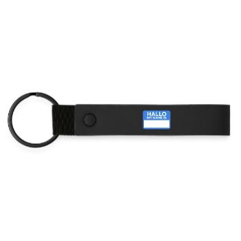 Hello Name Blue Name Badge - Matte Pu Keyring - black - Front