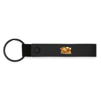 Renard chill dans un coffre en bois avec des lunettes de soleil - Porte-clés en PU mat - noir - Devant