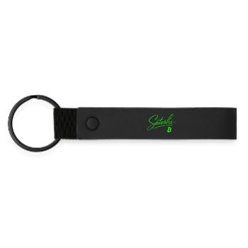Satoshi Schriftzug Bitcoin Neon Motiv Krypto Fan - Matte PU Schlüsselanhänger - Schwarz - Vorne