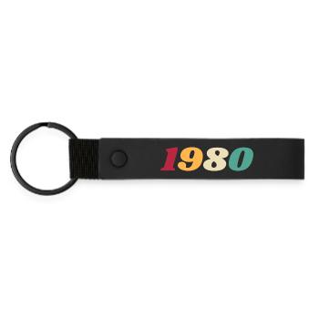 1980 Geschenk 1980 Geburtstag 1980 Retro 1980er Jahre - Matte PU Schlüsselanhänger - Schwarz - Vorne