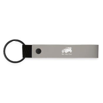 Oldtimer Motiv mit Schrift - Matte PU Schlüsselanhänger - Hellgrau - Vorne