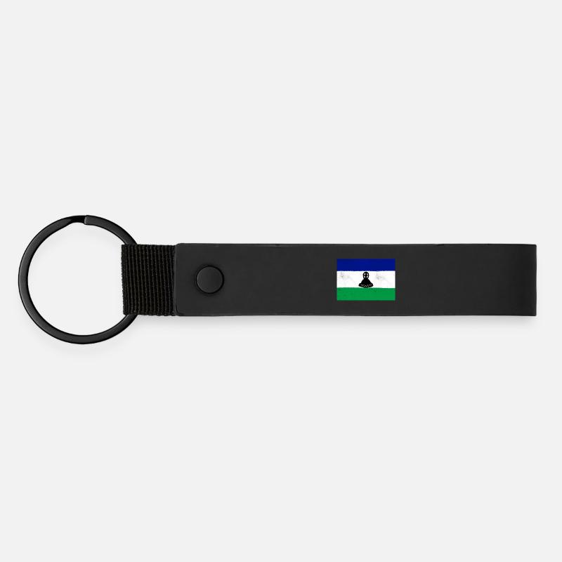 Flagge von Lesotho - Matte PU Schlüsselanhänger - Schwarz