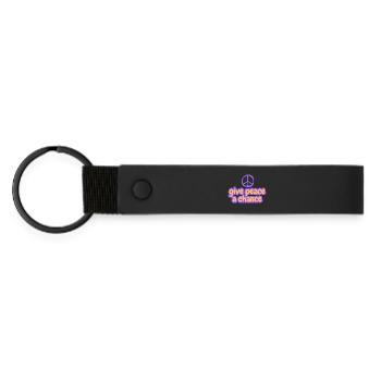 Peace Now Bubble Font "Give Peace A Chance" - Matte Pu Keyring - black - Front