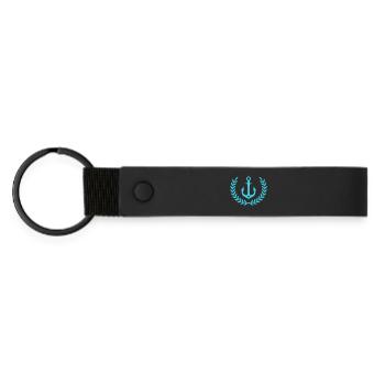 Anchor Wreath Nautical Emblem - Matte Pu Keyring - black - Front