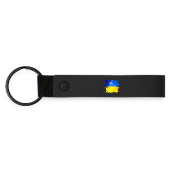 Ukraine Flagge mit Friedenstaube - Matte PU Schlüsselanhänger - Schwarz - Vorne