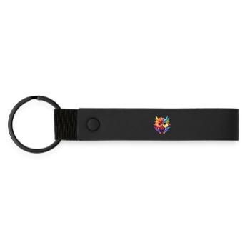 Colorful owl design - Matte Pu Keyring - black - Front