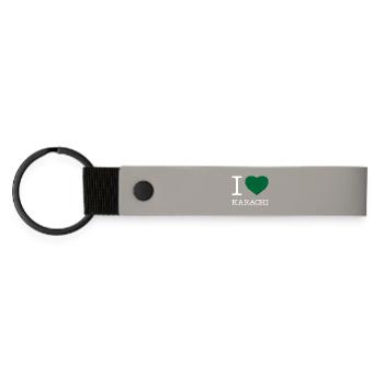 I LOVE KARACHI, Karachi, Pakistan - Matte Pu Keyring - light grey - Front