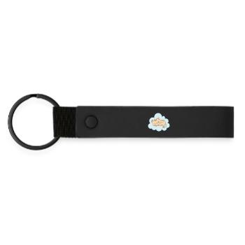 Dreamy kitten on pastel sky blue cloud - Matte Pu Keyring - black - Front