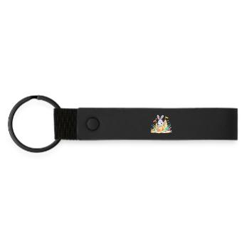 Summer bunny at the sandpit - Matte Pu Keyring - black - Front