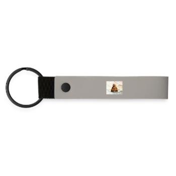 Bouddha sur motif de feuilles - Porte-clés en PU mat - gris clair - Devant