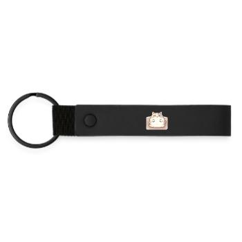 Chat duveteux et gros en position d’allaitement - Porte-clés en PU mat - noir - Devant