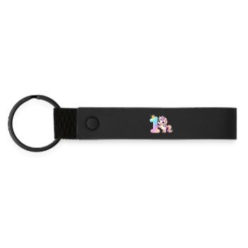 Je suis 1 fille licorne Kawaii Anniversaire - Porte-clés en PU mat - noir - Devant