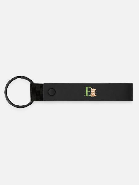 E avec Teddy : Lettre E ludique - Porte-clés en PU mat - noir