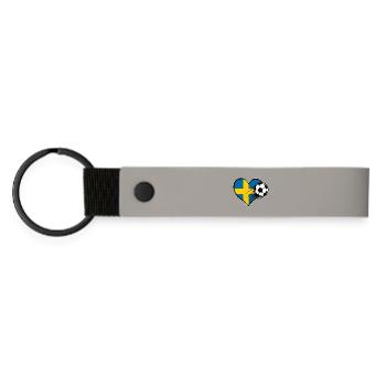 Schweden Flagge Fußball mit Herz used - Matte PU Schlüsselanhänger - Hellgrau - Vorne