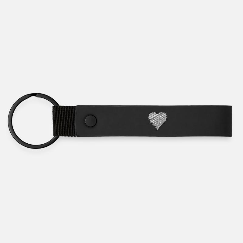 White scribble love heart - Matte Pu Keyring - black