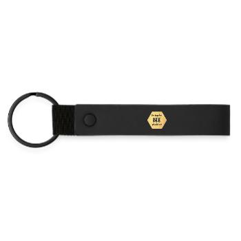 Bienen Waben Gold Honig Natur Klimaschutz Quote - Matte PU Schlüsselanhänger - Schwarz - Vorne