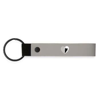 Black cat with floral pattern - Matte Pu Keyring - light grey - Front