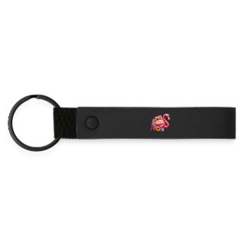 Flamingo verziert mit Hibiskusblüten - Matte PU Schlüsselanhänger - Schwarz - Vorne