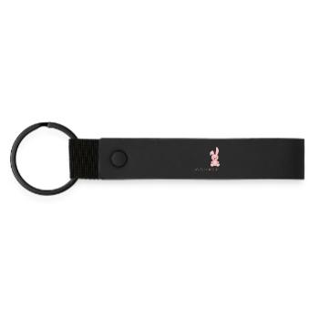 Shower de bébé avec motif de lapin rose - Porte-clés en PU mat - noir - Devant