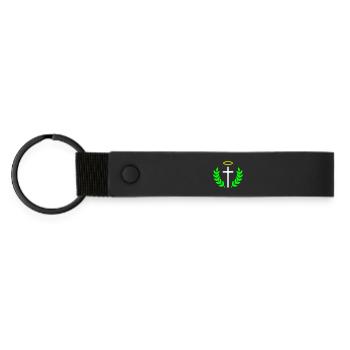 christliches-kreuz-heiligenschein-lorbeer-1 - Matte PU Schlüsselanhänger - Schwarz - Vorne