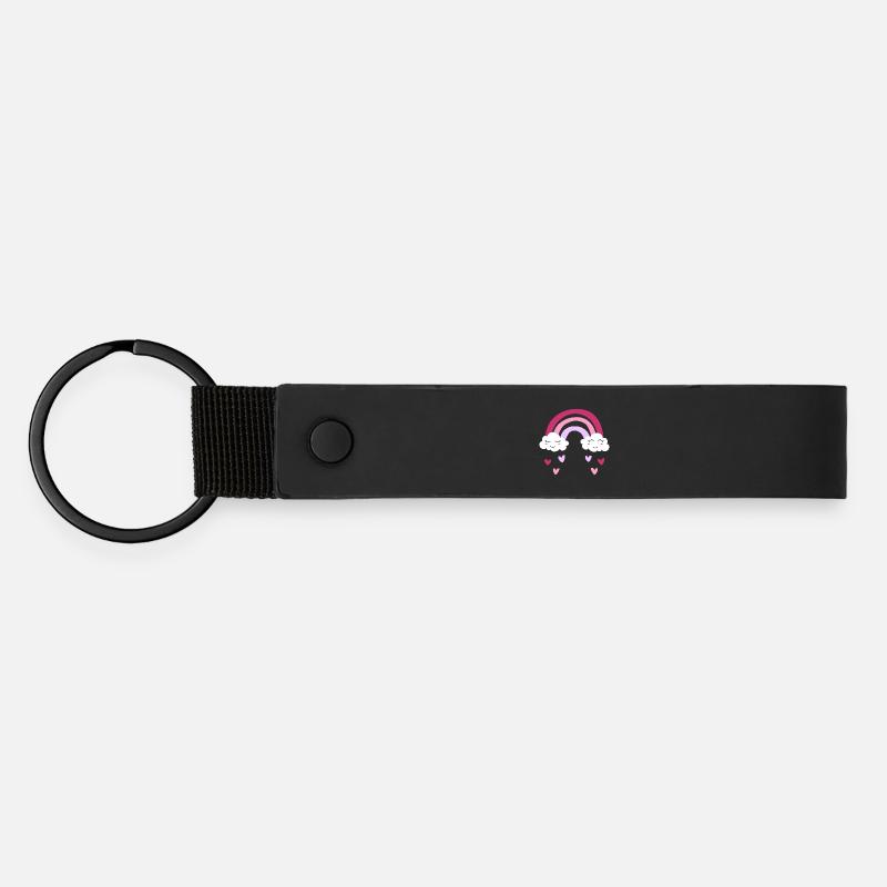 Purple rainbow with clouds and hearts for girls - Matte Pu Keyring - black