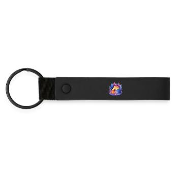 Schlafender Igel am Lagerfeuer - Matte PU Schlüsselanhänger - Schwarz - Vorne