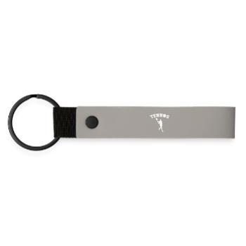 Tennis Silhouette mit Ball - Retro Schrift - Matte PU Schlüsselanhänger - Hellgrau - Vorne
