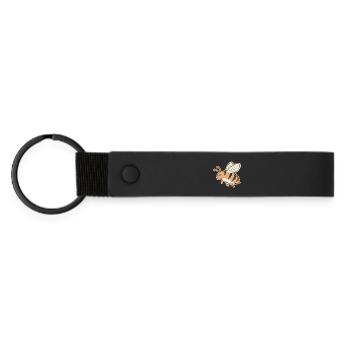 Orange Cartoon Bee Stripes Tiger - Matte Pu Keyring - black - Front