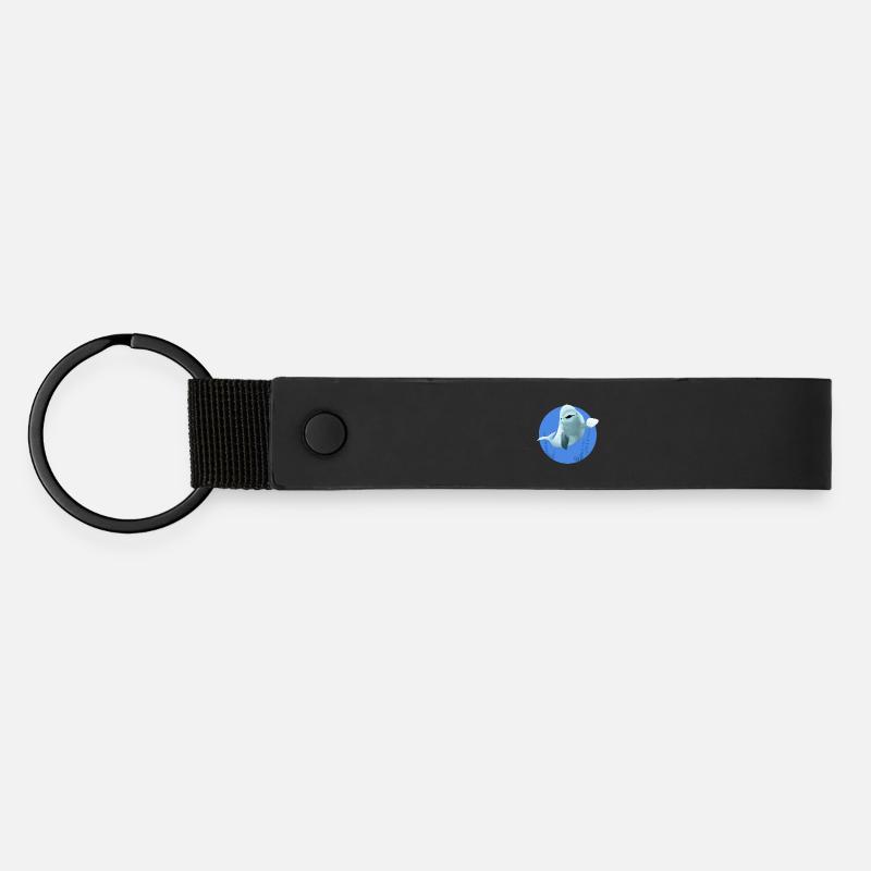 Beluga cheerful in blue circle - Matte Pu Keyring - black