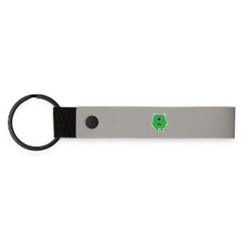 Green Cyclops Monster | Cute Square Alien  - Matte Pu Keyring - light grey - Front