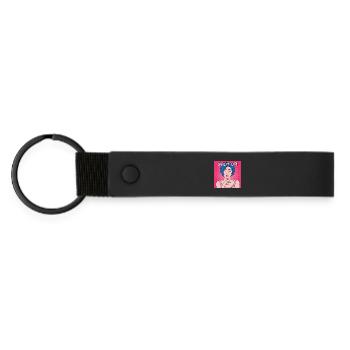 Shut Up Po Art Lady with Blue Hair - Matte Pu Keyring - black - Front