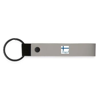 FINLAND FLAG - HAPPY SIGN - Matte PU Schlüsselanhänger - Hellgrau - Vorne