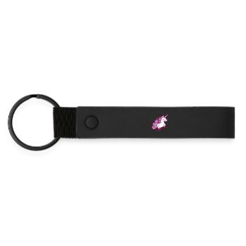 Whimsical Rainbow Unicorn Illustration - Matte Pu Keyring - black - Front