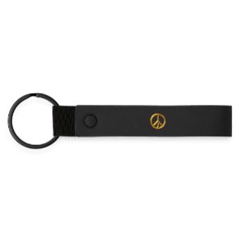 Brass Peace Sign - Matte Pu Keyring - black - Front