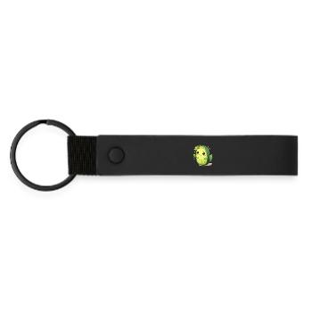 Kawaii Kaktus Gurke Männchen – Süßes Design - Matte PU Schlüsselanhänger - Schwarz - Vorne