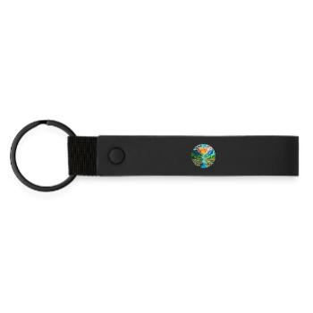Landscape colorful with sun, mountains and lake made of plasticine - Matte Pu Keyring - black - Front