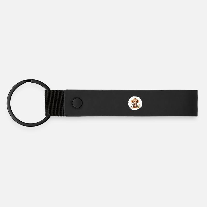 Aquarelle de singe - Porte-clés en PU mat - noir