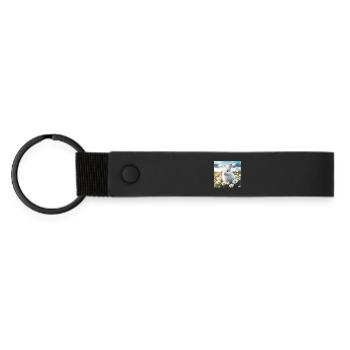 Adorable White Bunny - Matte Pu Keyring - black - Front