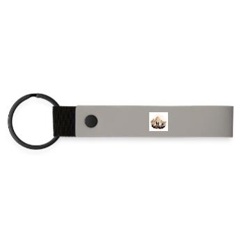 Hikers in front of an alpine landscape - Matte Pu Keyring - light grey - Front