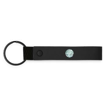 Flamingo Illustration in Tropical Environment - Matte Pu Keyring - black - Front