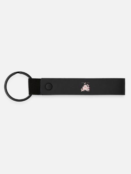Elegantes Rouge-Blumen-Design - Matte PU Schlüsselanhänger - Schwarz