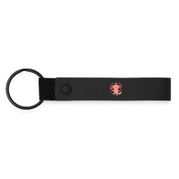 Cute Axolotl mit Pride Flagge & Regenbogen - Matte PU Schlüsselanhänger - Schwarz - Vorne