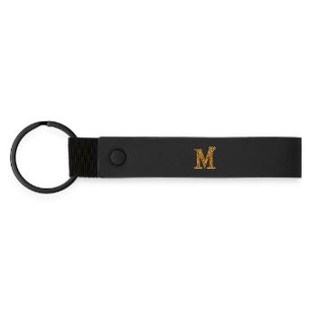 Barockes M Monogramm aus Gold - Matte PU Schlüsselanhänger - Schwarz - Vorne